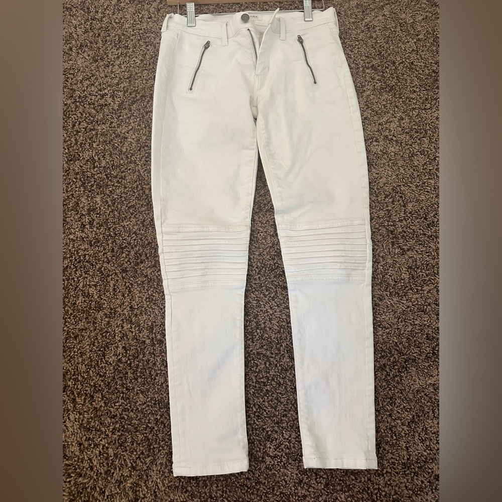 White Moto Style Pants with Zipper Details